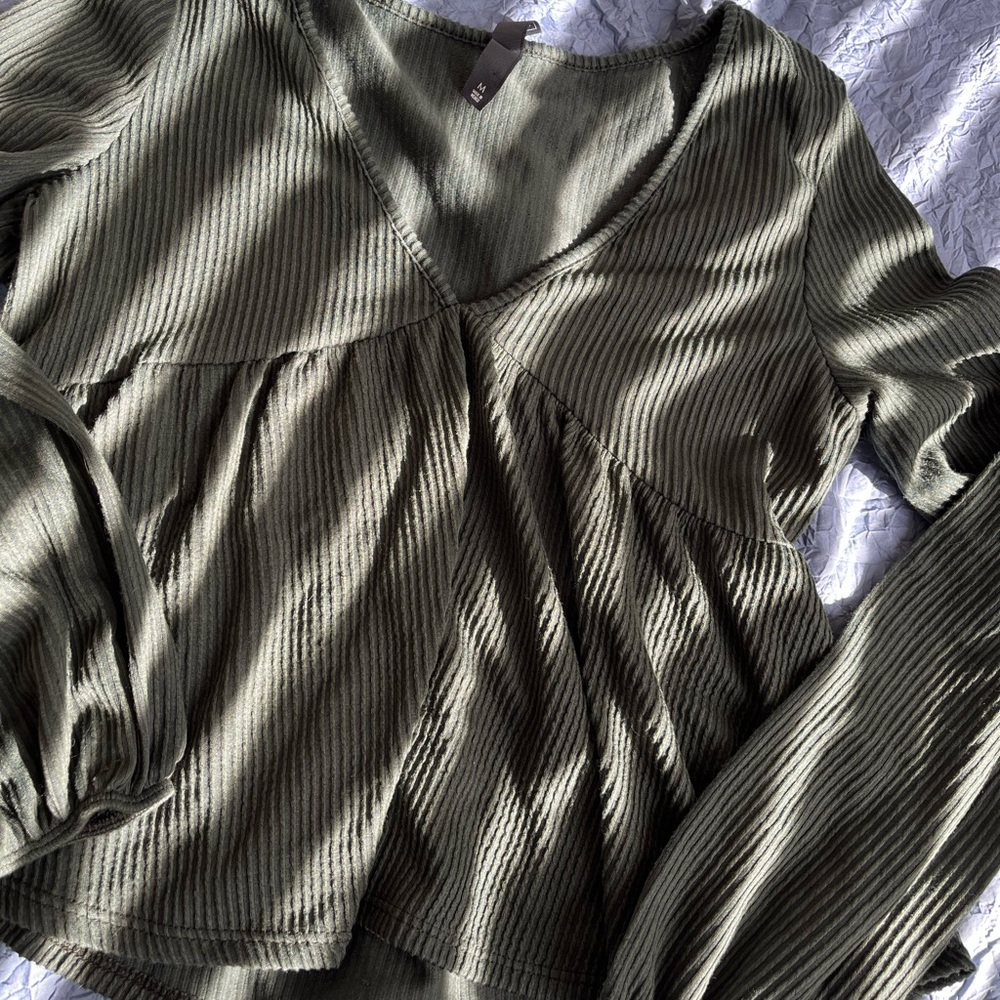 Olive Green Ribbed Women's Top